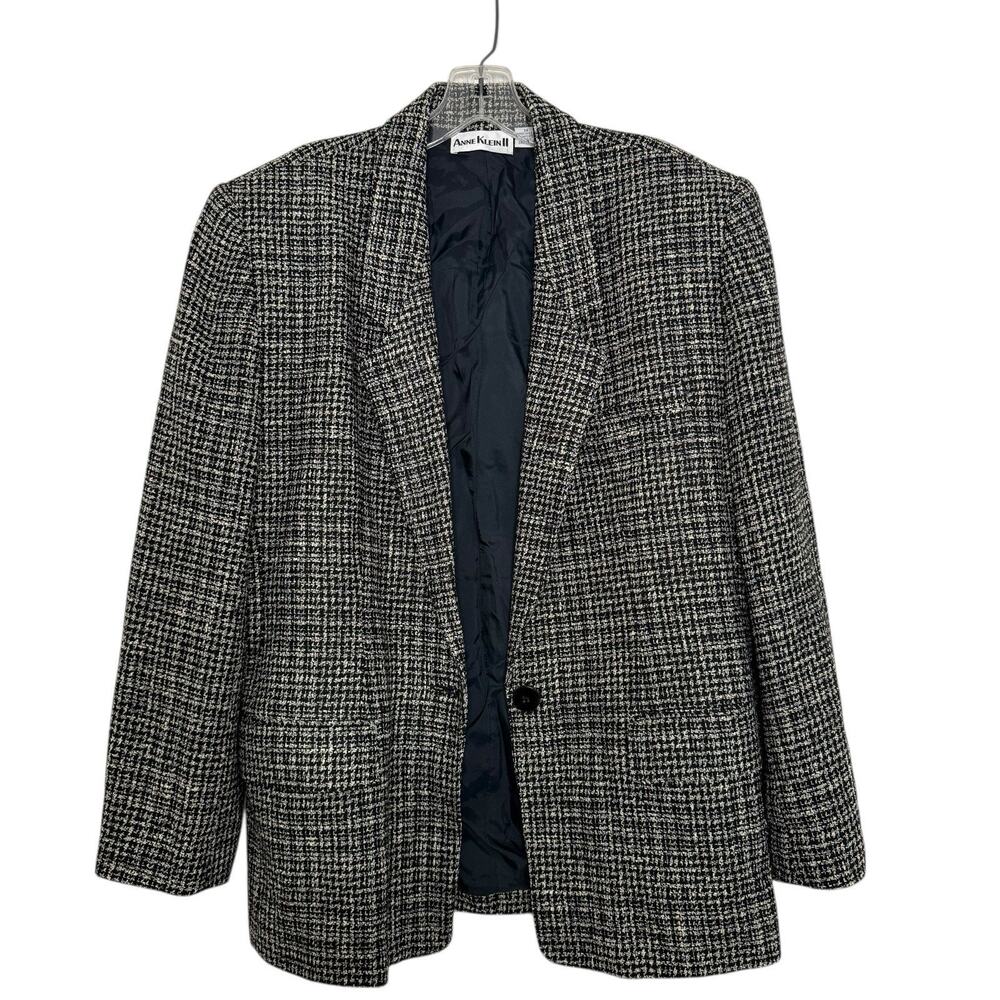 Vintage Anne Klein II Tweed One Button Blazer Made In USA 90s Size 14 Union Tag